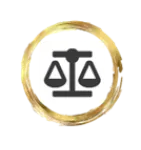 Scales of balance in a brushed gold ring