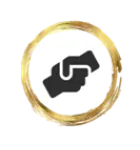 Handshake in a brushed gold ring